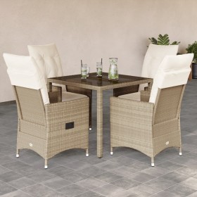 Set da Pranzo da Giardino 5 pz con Cuscini Beige in Polyrattan