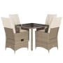 Set da Pranzo da Giardino 5 pz con Cuscini Beige in Polyrattan