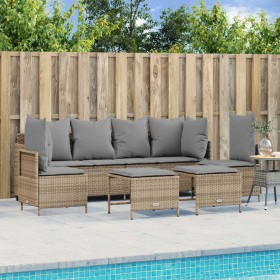 Set Divano da Giardino 5 pz con Cuscini Beige in Polyrattan