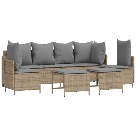 Set Divano da Giardino 5 pz con Cuscini Beige in Polyrattan