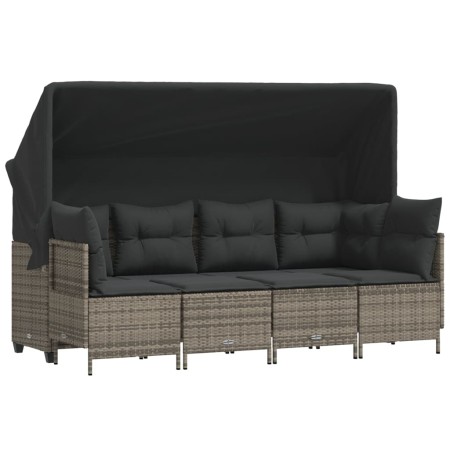 Set Divano da Giardino 5 pz con Cuscini Grigio in Polyrattan