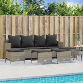 Set Divano da Giardino 5pz con Cuscini Grigio Chiaro Polyrattan