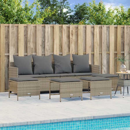 Set Divano da Giardino 5 pz con Cuscini Beige in Polyrattan