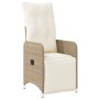 Sedia Reclinabile da Giardino con Cuscini Beige in Polyrattan