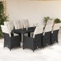 Set da Pranzo da Giardino 9 pz con Cuscini Nero in Polyrattan