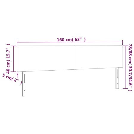 Testiera a LED Nera 160x5x78/88 cm in Tessuto