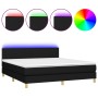 Letto a Molle con Materasso e LED Nero 160x200 cm in Tessuto