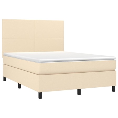 Letto a Molle con Materasso e LED Crema 140x200 cm in Tessuto