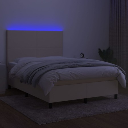 Letto a Molle con Materasso e LED Crema 140x200 cm in Tessuto