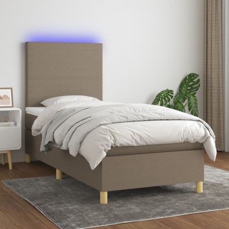 Letto a Molle con Materasso e LED Tortora 90x200 cm in Tessuto