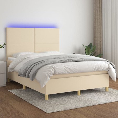 Letto a Molle con Materasso e LED Crema 140x200 cm in Tessuto