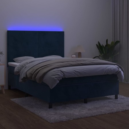 Letto a Molle con Materasso e LED Blu Scuro 140x200 cm