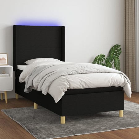 Letto a Molle con Materasso e LED Nero 80x200 cm in Tessuto