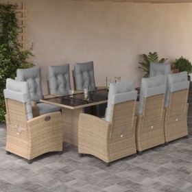 Set Pranzo da Giardino 9 pz con Cuscini Beige Misto Polyrattan