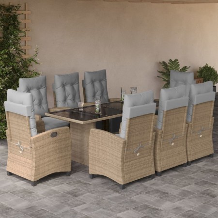 Set Pranzo da Giardino 9 pz con Cuscini Beige Misto Polyrattan