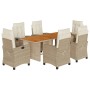 Set da Pranzo da Giardino 9 pz con Cuscini Beige in Polyrattan