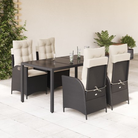 Set da Pranzo da Giardino 5 pz Nero con Cuscini in Polyrattan