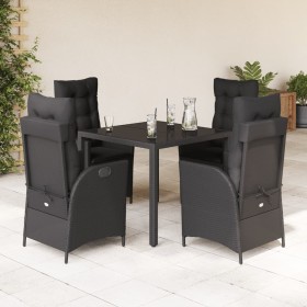 Set da Pranzo da Giardino 5 pz Nero con Cuscini in Polyrattan