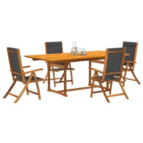 Set Pranzo da Giardino 5pz Legno Massello di Acacia e Textilene