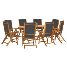 Set Pranzo da Giardino 9pz Legno Massello di Acacia e Textilene