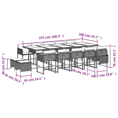 Set da Pranzo da Giardino 15 pz con Cuscini Grigio Polyrattan