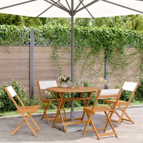 Set Pranzo da Giardino 5pz Crema in Tessuto e Legno Massello