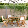 Set Pranzo da Giardino 5pz Crema in Tessuto e Legno Massello