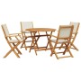 Set Pranzo da Giardino 5pz Crema in Tessuto e Legno Massello