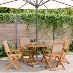 Set da Pranzo da Giardino 5 pz Tortora Tessuto e Legno Massello