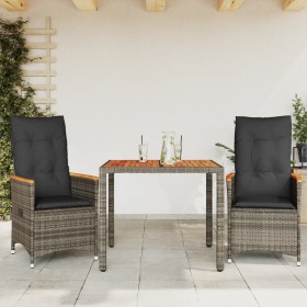 Set da Bistrò 3 pz con Cuscini Grigio in Polyrattan