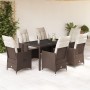 Set da Pranzo da Giardino 7pz con Cuscini in Polyrattan Marrone