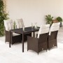 Set da Pranzo da Giardino 5pz con Cuscini in Polyrattan Marrone