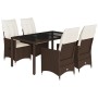 Set da Pranzo da Giardino 5pz con Cuscini in Polyrattan Marrone