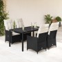 Set da Pranzo da Giardino 5 pz Nero con Cuscini in Polyrattan