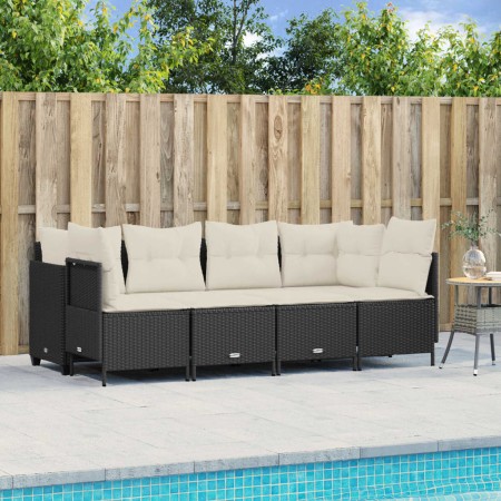 Set Divani da Giardino 5 pz con Cuscini in Polyrattan Nero