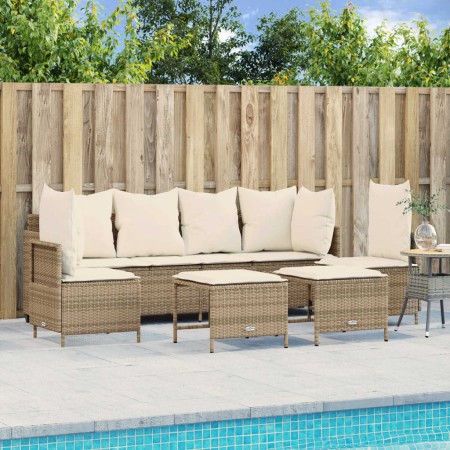 Set Divano da Giardino 5 pz con Cuscini Beige in Polyrattan