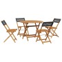 Set da Pranzo per Giardino 5pz Nero Polyrattan e Legno Massello