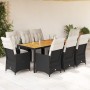 Set da Pranzo da Giardino 9 pz con Cuscini Nero in Polyrattan