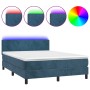 Letto a Molle con Materasso e LED Blu Scuro 140x200 cm