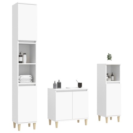 Set Mobili da Bagno 3 pz Bianco in Legno Multistrato