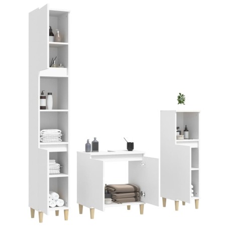 Set Mobili da Bagno 3 pz Bianco in Legno Multistrato