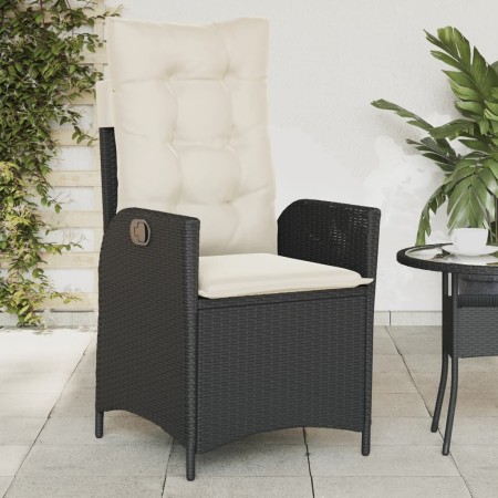 Sedia Reclinabile da Giardino con Cuscini Nera in Polyrattan