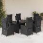 Set da Pranzo da Giardino 7 pz Nero con Cuscini in Polyrattan