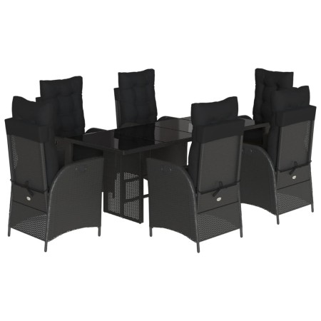 Set da Pranzo da Giardino 7 pz Nero con Cuscini in Polyrattan