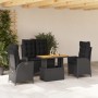 Set da Pranzo da Giardino 4 pz con Cuscini Nero in Polyrattan