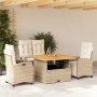 Set da Pranzo da Giardino 4 pz con Cuscini Beige in Polyrattan