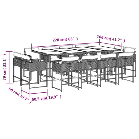 Set da Pranzo da Giardino 13pz con Cuscini Grigio in Polyrattan