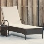 Lettino Prendisole con Ruote e Cuscino in Polyrattan Nero