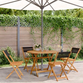 Set Pranzo da Giardino 5 pz Nero Polipropilene e Legno Massello