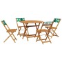 Set Pranzo da Giardino 5 pz Foglie in Tessuto e Legno Massello